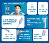 Stimbrush toothbrush packaging with features highlighted on a blue background